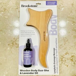 Brookstone Lymphatic Drainage Massage Natural Wood Gua-Sha with Lavender Oil NEW